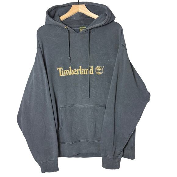 Timberland Vintage Embroidered Logo Hoodie Sweatshirt Black Mens XL - Picture 1 of 11